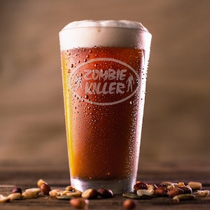 Custom Zombie Etched Glassware: Pint Glass, Tankard, Mirror, Coaster