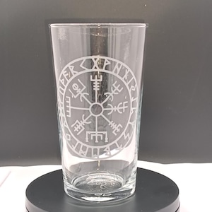 Vegvísir Pint Glass: Personalized Norse Viking Compass Beer Glass
