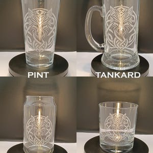 four different types of glassware, each with a unique design and labeled accordingly.