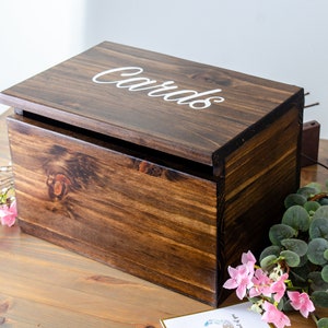 Boîte pour cartes de mariage en teinture espresso avec fente et fond amovible - Boîte pour enveloppes de mariage de grande capacité - Boîte pour cartes en bois pour cadeaux