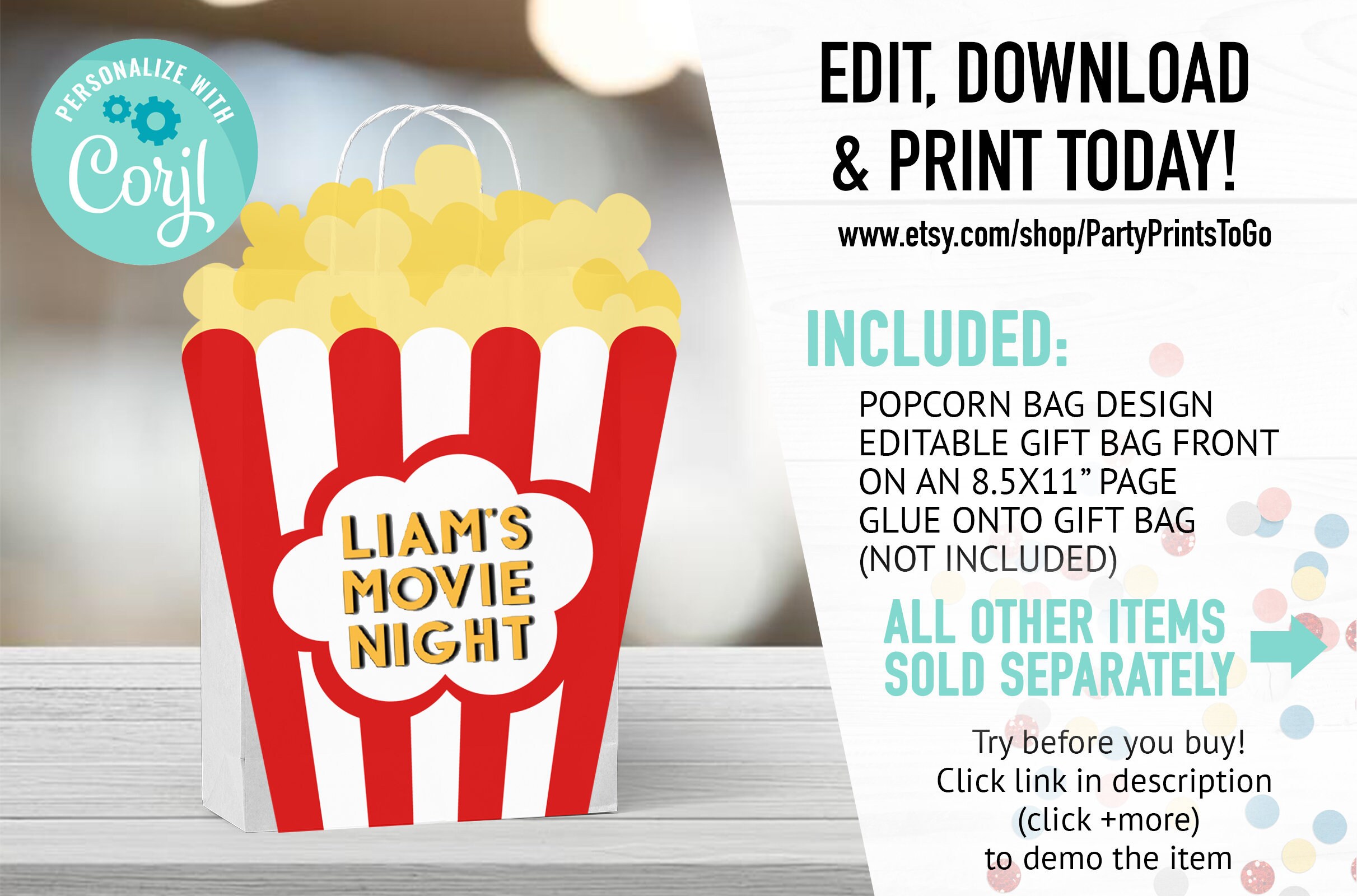 EDITABLE Movie Night Gift Bag Fronts Movie Night Gift Bag Etsy Ireland