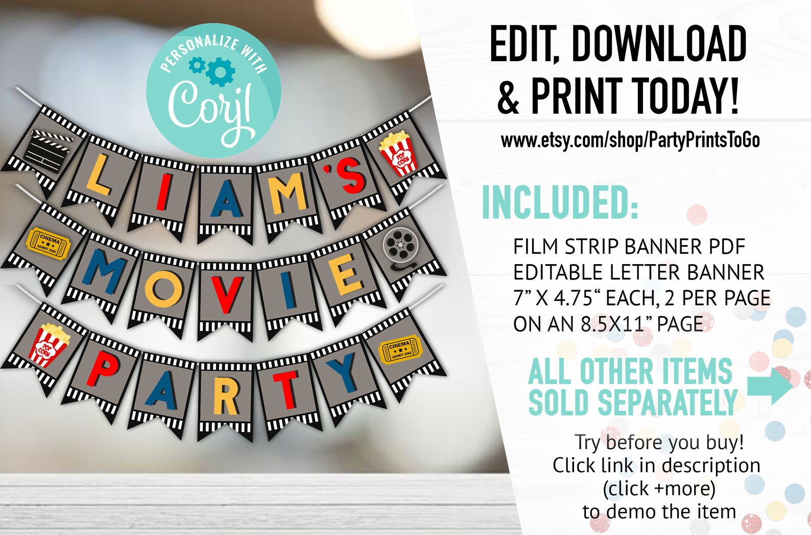 EDITABLE Movie Night Banner Movie Night Birthday Movie | Etsy