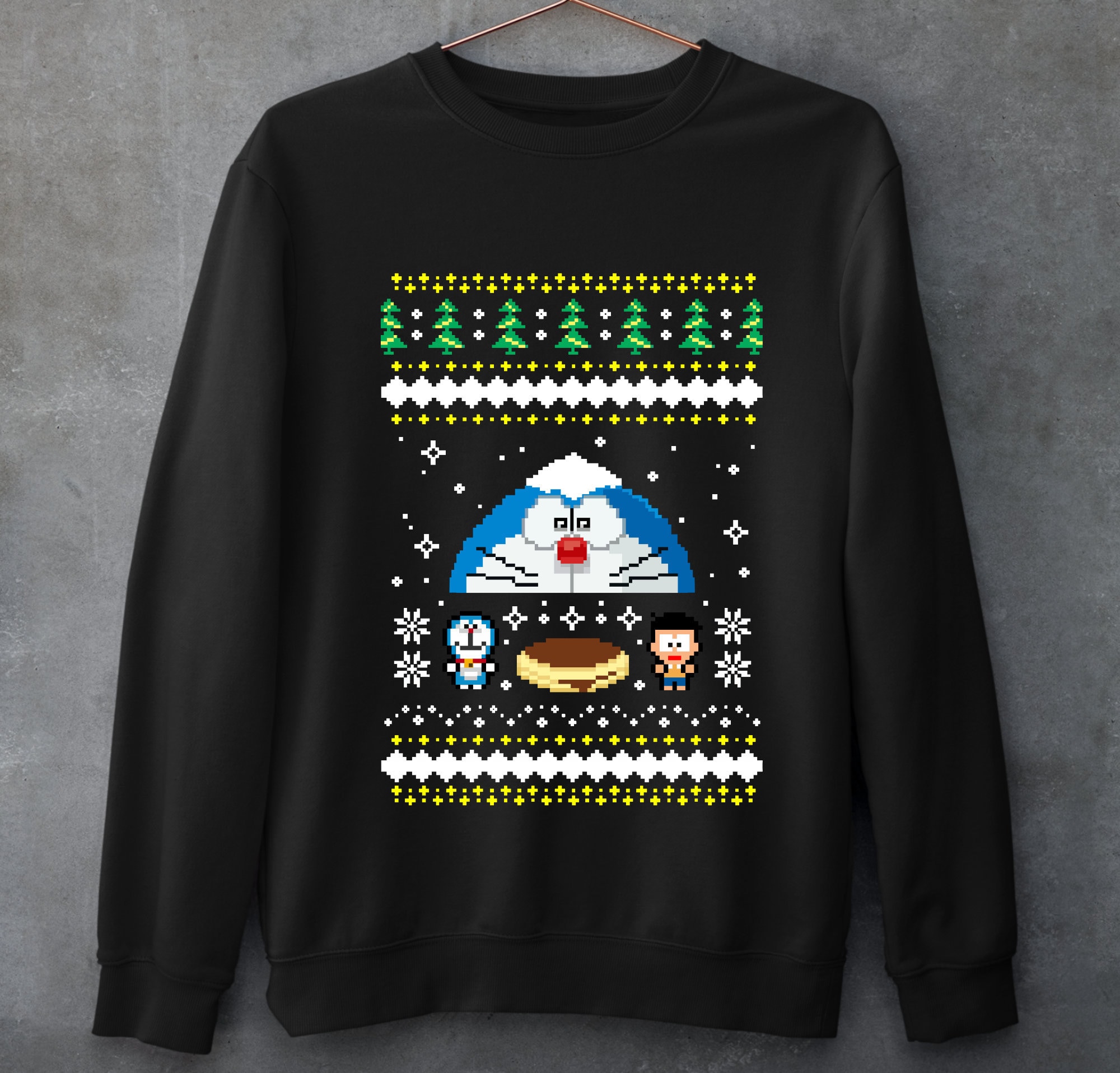 Doraemon Ugly Sweater Pixel Art Sweatshirt Etsy