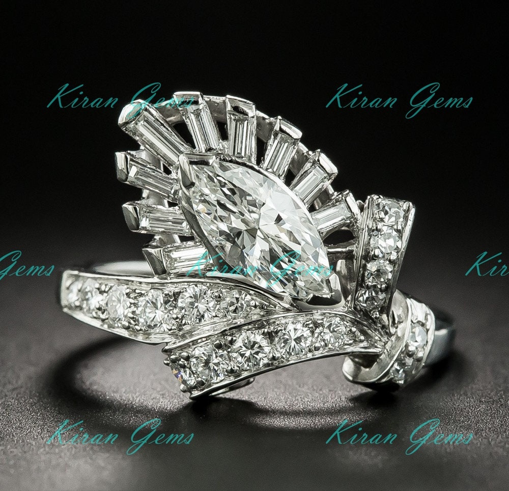 Vintage Style 2.50 Carat White Marquise & Bugatti Lab Diamond - Etsy