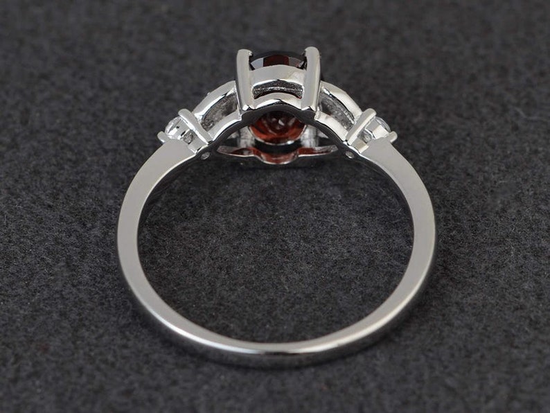 1.35 Carat Oval Cut Red Garnet With Round Cut CZ Diamond Promise Ring In 925 Silver