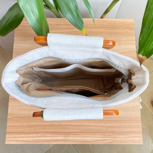 Semicircular Wooden Handle Handbag Flying Crane Pattern Linen Fabric Bag Detachable Tassel Retro Chinese Style Women Girl Gift image 5