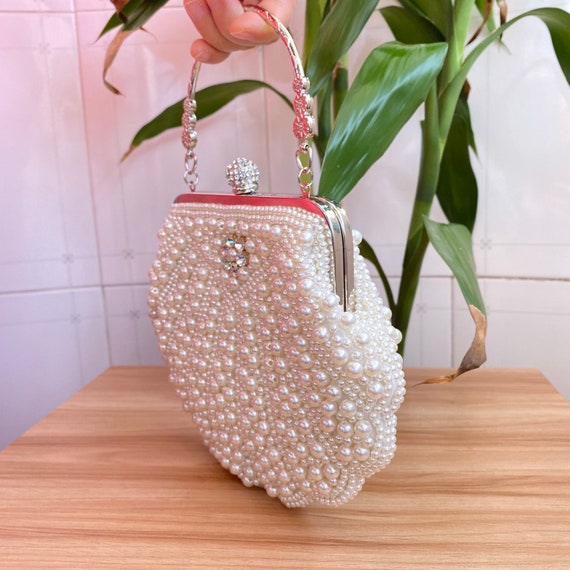 Shell Shape White Bead Embroidery Bag Pearl Bag Banquetbag With