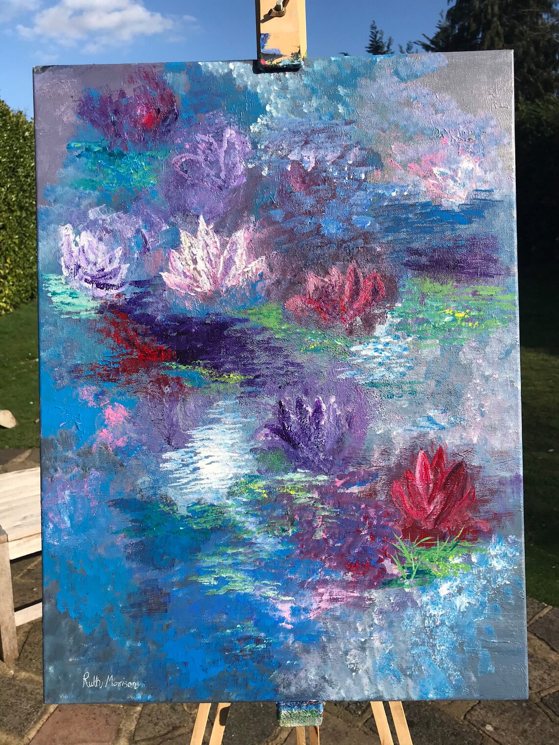 Wasser Lilien original AcrylGemälde Teich Leben Etsy