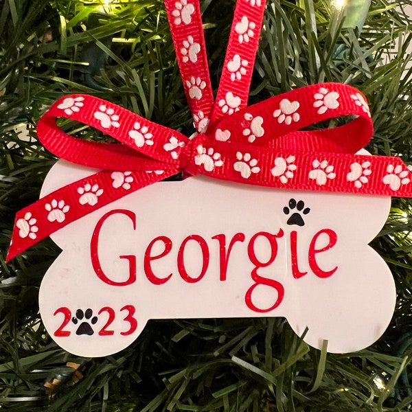 Personalized Dog Bone Ornament, 2023 Dog Bone Ornament, Dog Lover 2023 Ornament, Custom Dog Name Ornament, Dog Bone Ornament Gift