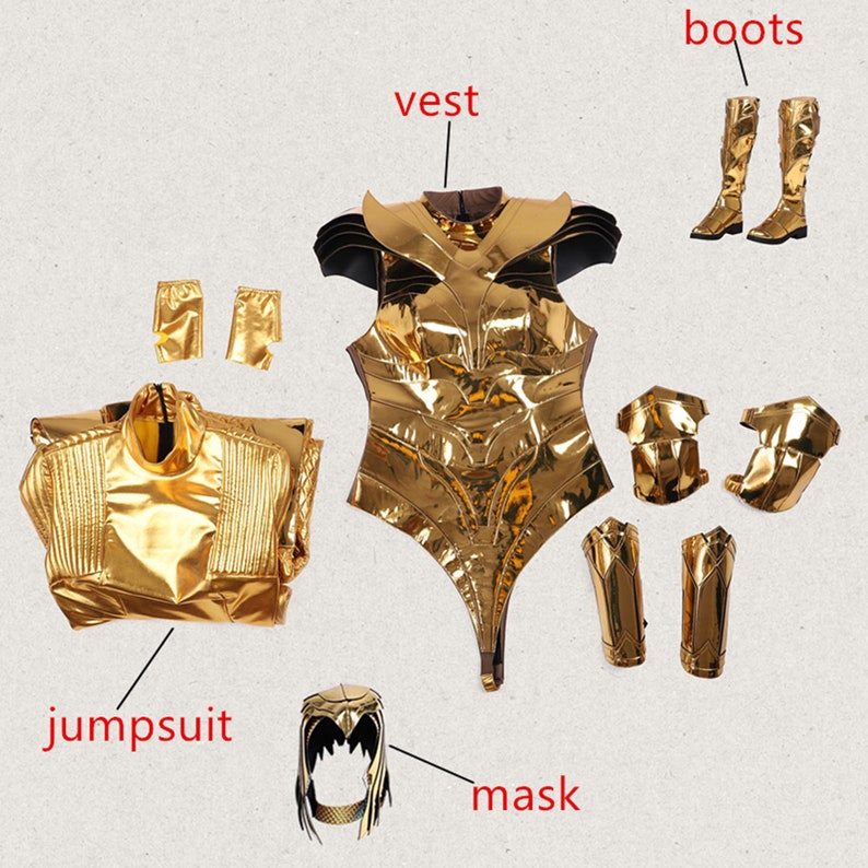 2020 Latest Wonder Woman 1984 Diana Prince Cosplay Costume Halloween Outfit Women/'s Set Golden Battlegear
