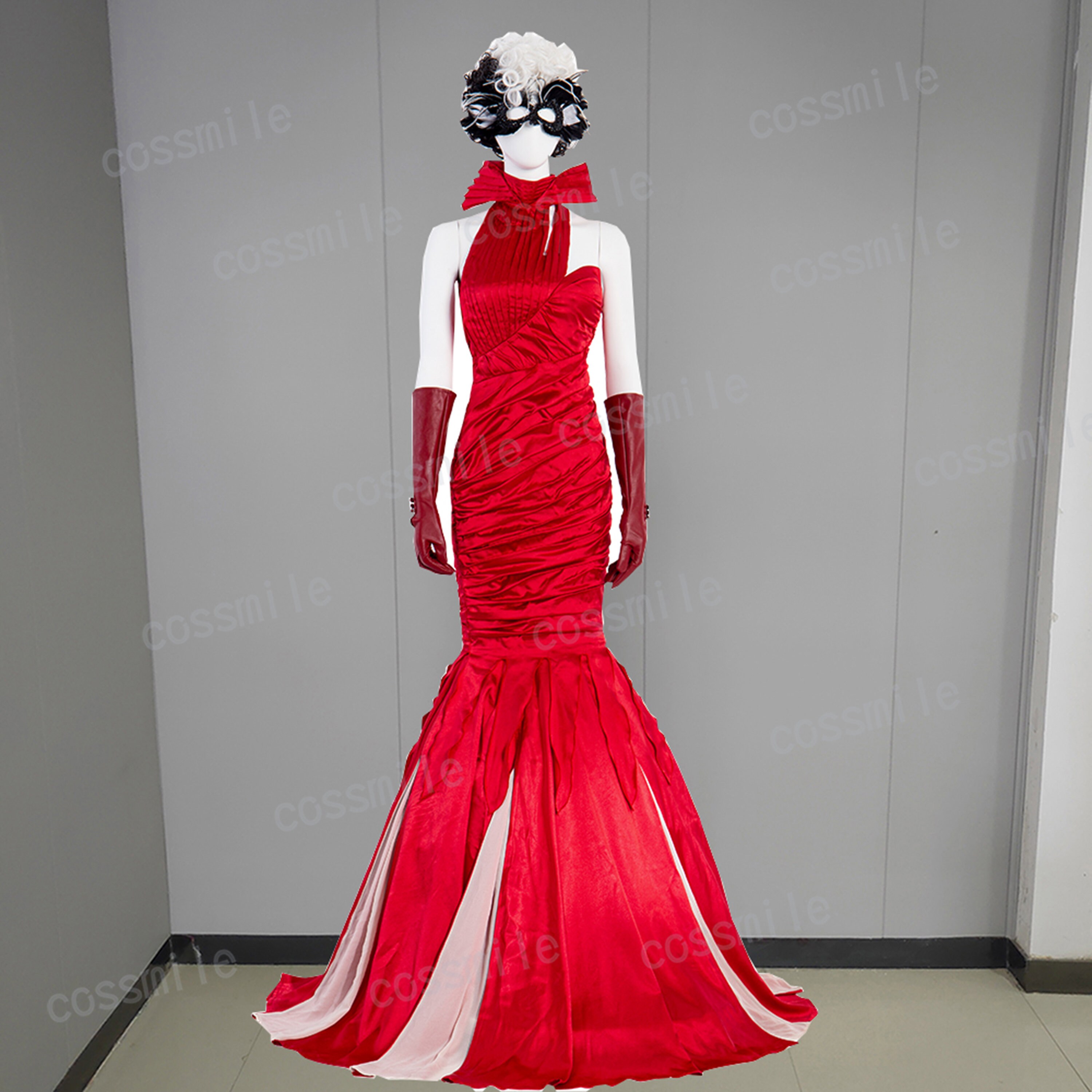 2021 Cruella De Vil Emma Stone Red Dress Cosplay Costume Wig