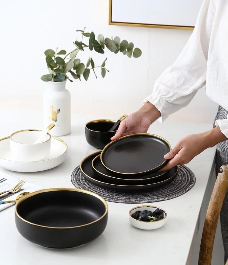 European Style Gold Rim Ceramic Dinner Plate 8 and 10 Inch Etsy