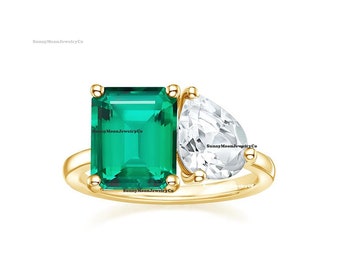 Pear Cut Ring Toi Et Moi Ring Double Stone Engagement Ring - Etsy