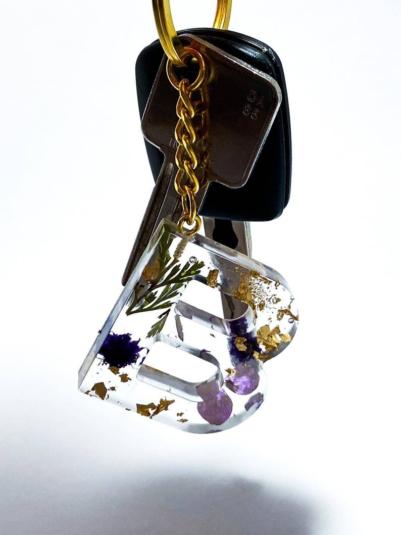 Keychain letters made of epoxy resin with real flowers and Etsy