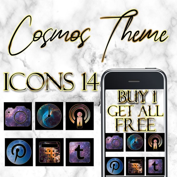 Aesthetic icons, Cosmos App icons pack, Lifetime Access, iPhone iOS 14, Free updates, Minimal App Covers, Widgets icons
