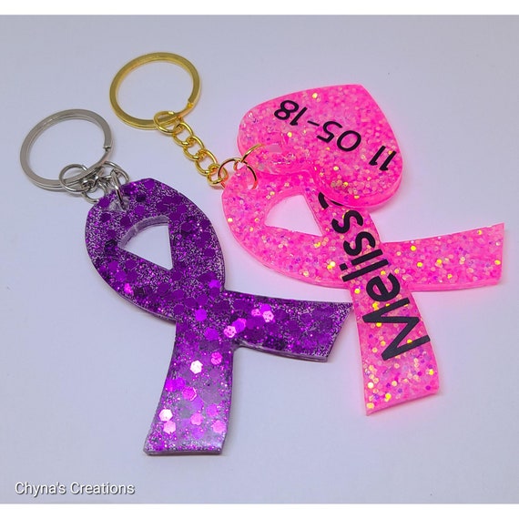 Ribbon Keychains Custom Glitter Ribbon Keychain Cancer Etsy