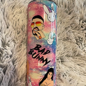 Bad Bunny 20oz tumbler with plastic straw