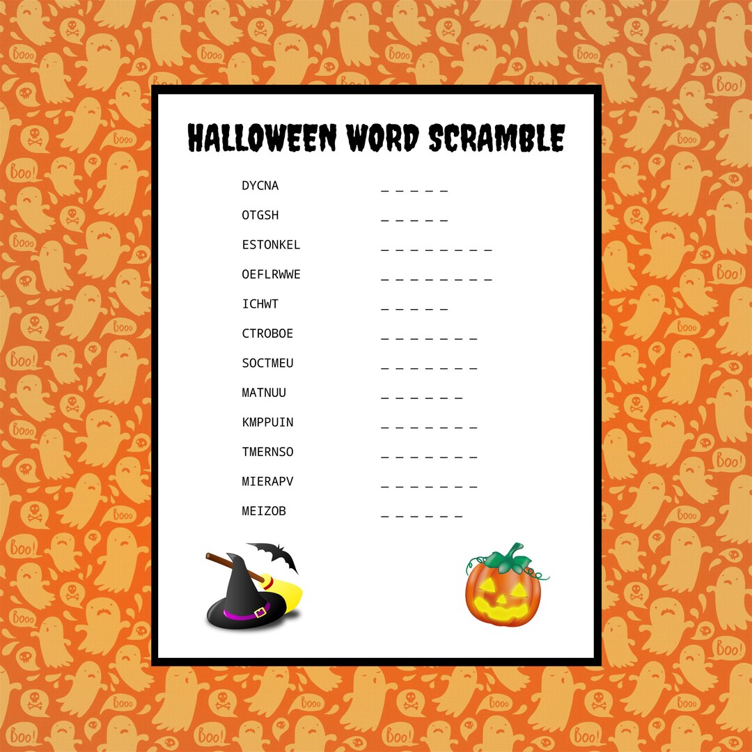 Halloween Word Scramble Printable Puzzle, PDF Download, Solution ...