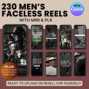 Men&#39;s Faceless Reels Collection With MRR & PLR, Digital Marketing Instagram Reels With Master Resell Rights and Private Label Rights