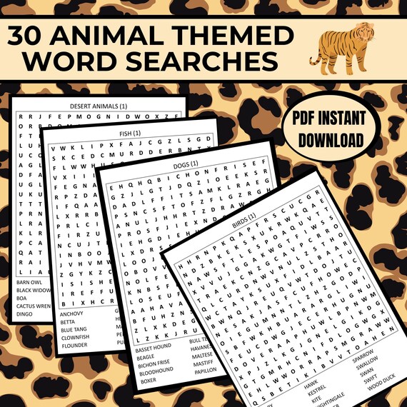 30 Animal Word Searches With Large Print Pdf Instant Download Etsy