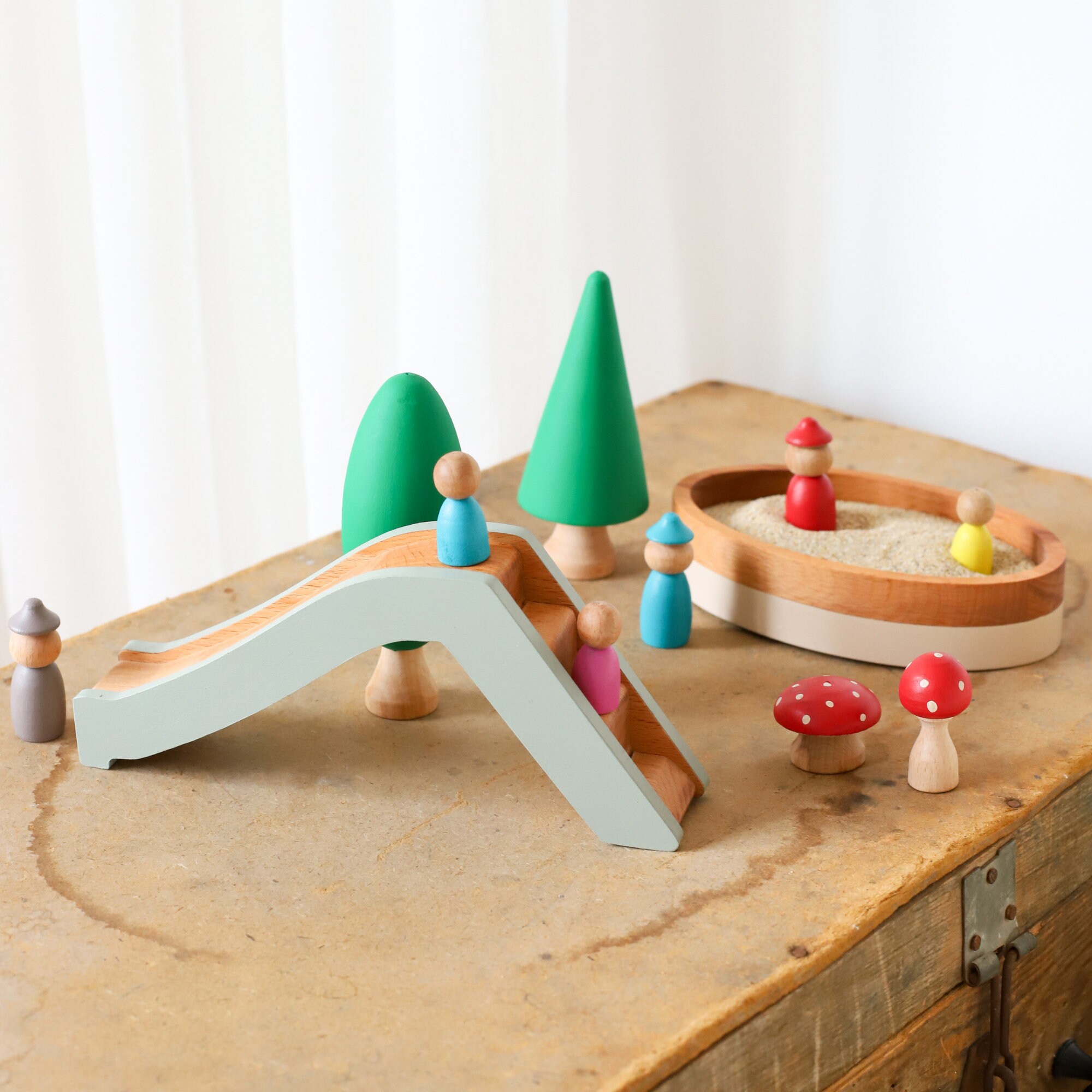Playground Sandbox Slide Wooden Toys Peg Dolls Waldorf Etsy