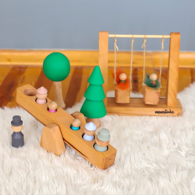 Playground Swing Set Wooden Toys Peg Dolls Waldorf Eco Etsy