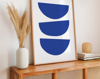 Royal Blue Abstract Minimalist Wall Art, Minimal Bowl Shape Print, Modern Blue Art, Minimal Blue Wall Art, Blue Matisse Collage, Large Print