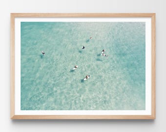 Aerial Surfers Print, Surf Poster, Aerial Surf, Surfing Photography Aerial Beach Print, Surf Wall Art, Ready To Frame Poster, Ocean print