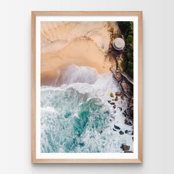 Tamarama Beach Print, Iconic Beach From Above, Home Decor, Ocean Photo Art, Tamarama Wall Art, Ready To Frame Poster, Aerial Beach Print