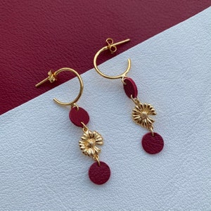 Earrings in fine gold-plated brass and real leather