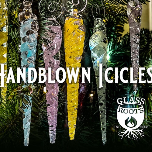 12 Glass Icicle 10 Ornaments Handcrafted Twisted Glass Etsy