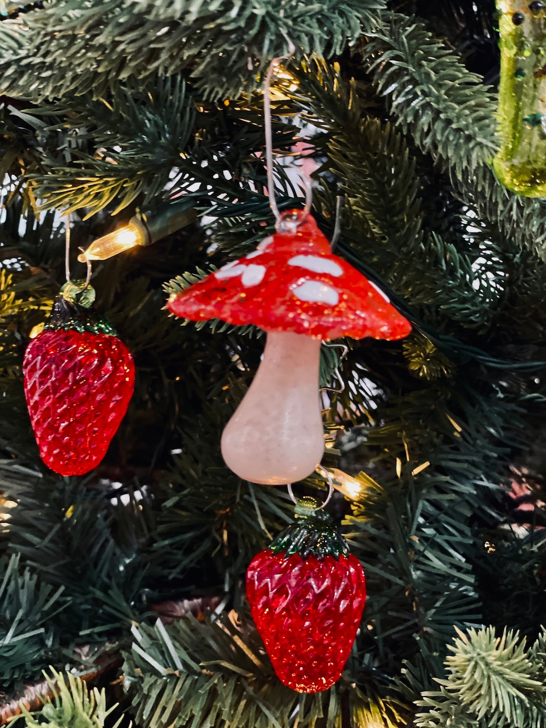 Glittered Glass Mushroom Ornament (Set of 6) main image 1