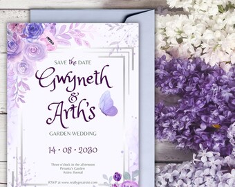 Purple Pink Flower with Silver Accents Wedding Invitation, Editable Wedding Invitation Template, Instant Download, Printable Editable Invite
