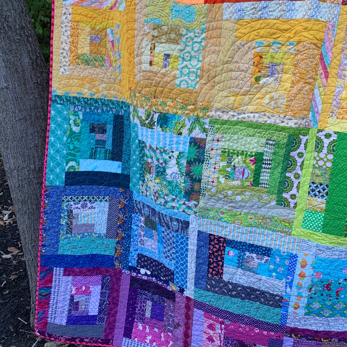 Scrappy Log Cabin Rainbow Quilt Etsy