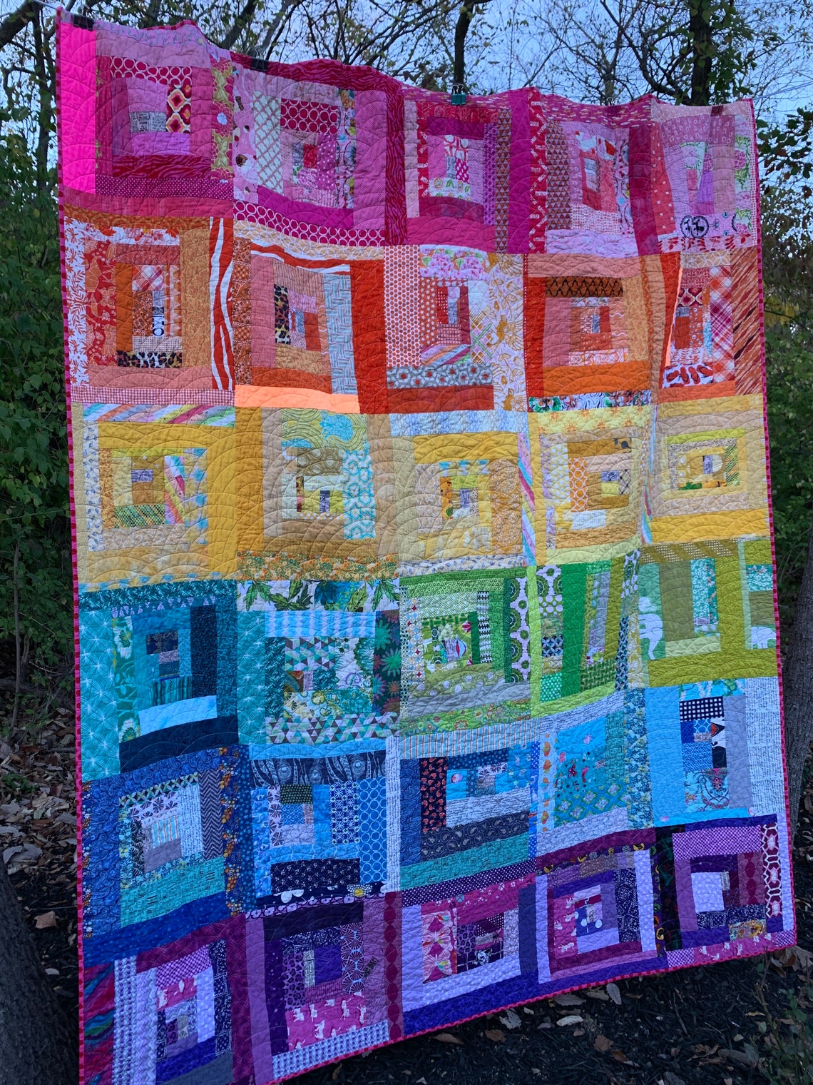 Scrappy Log Cabin Rainbow Quilt Etsy