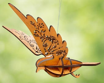 Adorno colgante de pájaro de madera / Pájaro de madera cortado con láser / Decoración del hogar inspirada en la naturaleza / Regalo de bosque hecho a mano