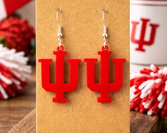 Pendientes acrílicos con el logotipo de la Universidad de Indiana / Joyas para fanáticos de los Hoosiers / Pendientes colgantes rojos llamativos / Día del juego universitario