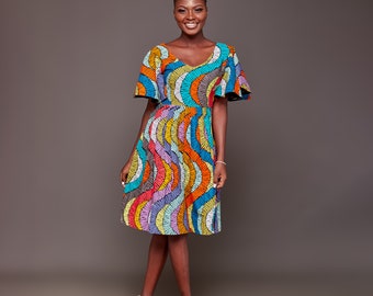 Wax cocktail dress - colorful mid-length dress - butterfly sleeves