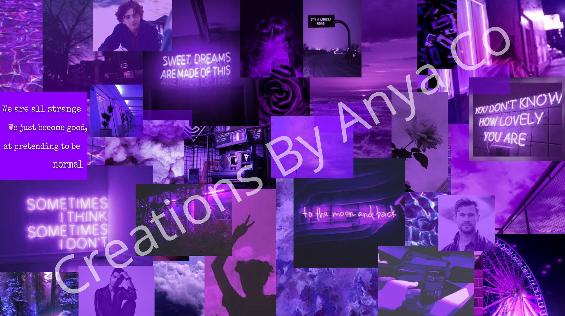 Purple Aesthetic Digital Wallpaper Background Collage Etsy New Zealand