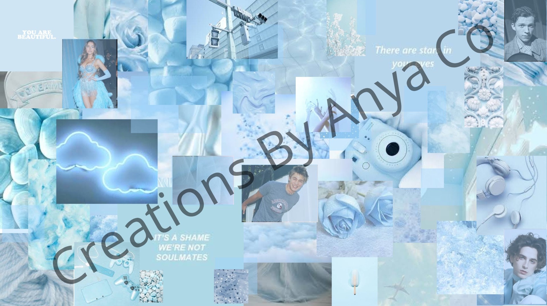 Baby Blue Aesthetic Digital Wallpaper Background Collage Etsy