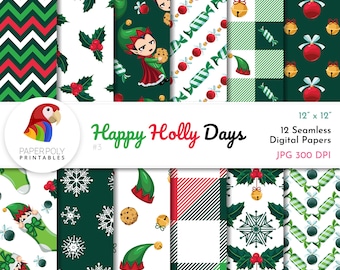 Christmas Digital Paper: 12" Seamless Holiday Patterns (Digital Download)