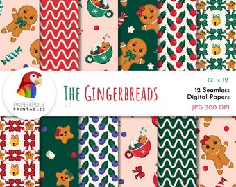Gingerbread Christmas Digital Paper: 12 Holiday Patterns (Digital Download)