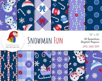 Snowman Christmas Digital Paper: 12 Holiday Patterns (Digital Download)