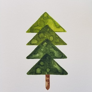 Cartão de saudação em branco de pinheiro em aquarela pintado à mão