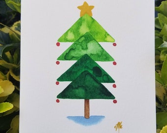 Hand Painted Watercolor Christmas Tree Blank Holiday Card