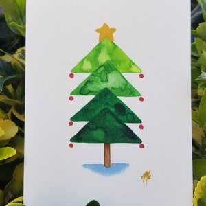 Hand geschilderde aquarel kerstboom lege vakantiekaart