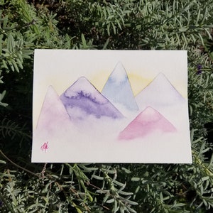 Hand Painted Mountain Watercolor Blank Card