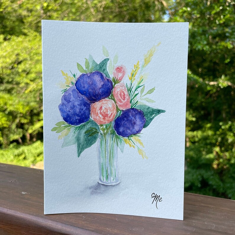 Hand Painted Floral Watercolor Blank Card - Etsy