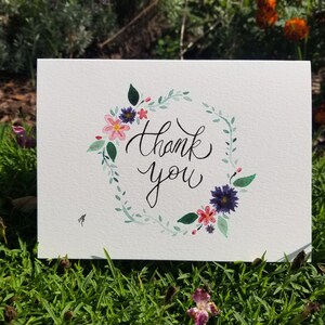 Cartão De Agradecimento Em Branco De Aquarela Floral Pintado à Mão