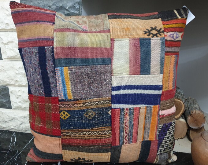 27x27 Pillow Cover, Vintage Pillow Case, Turkish Rug Pillow, Organic